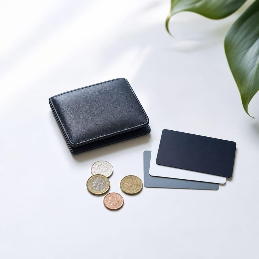A wallet resting on a plain surface